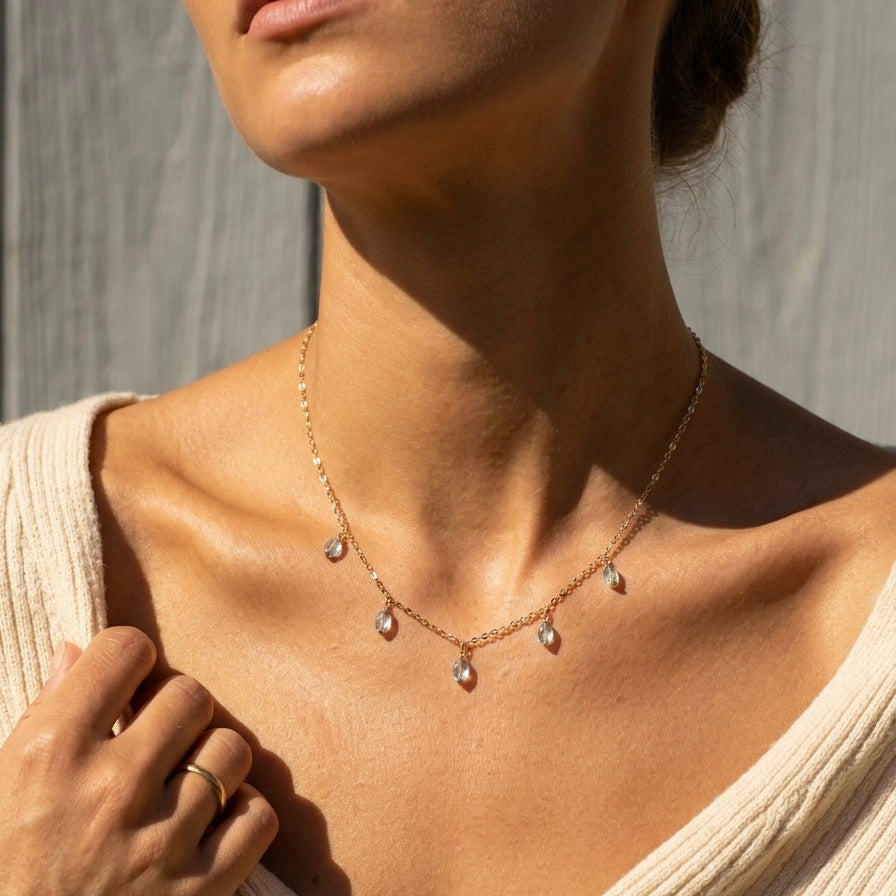 Ocean drop Charm Necklace in Aquamarine